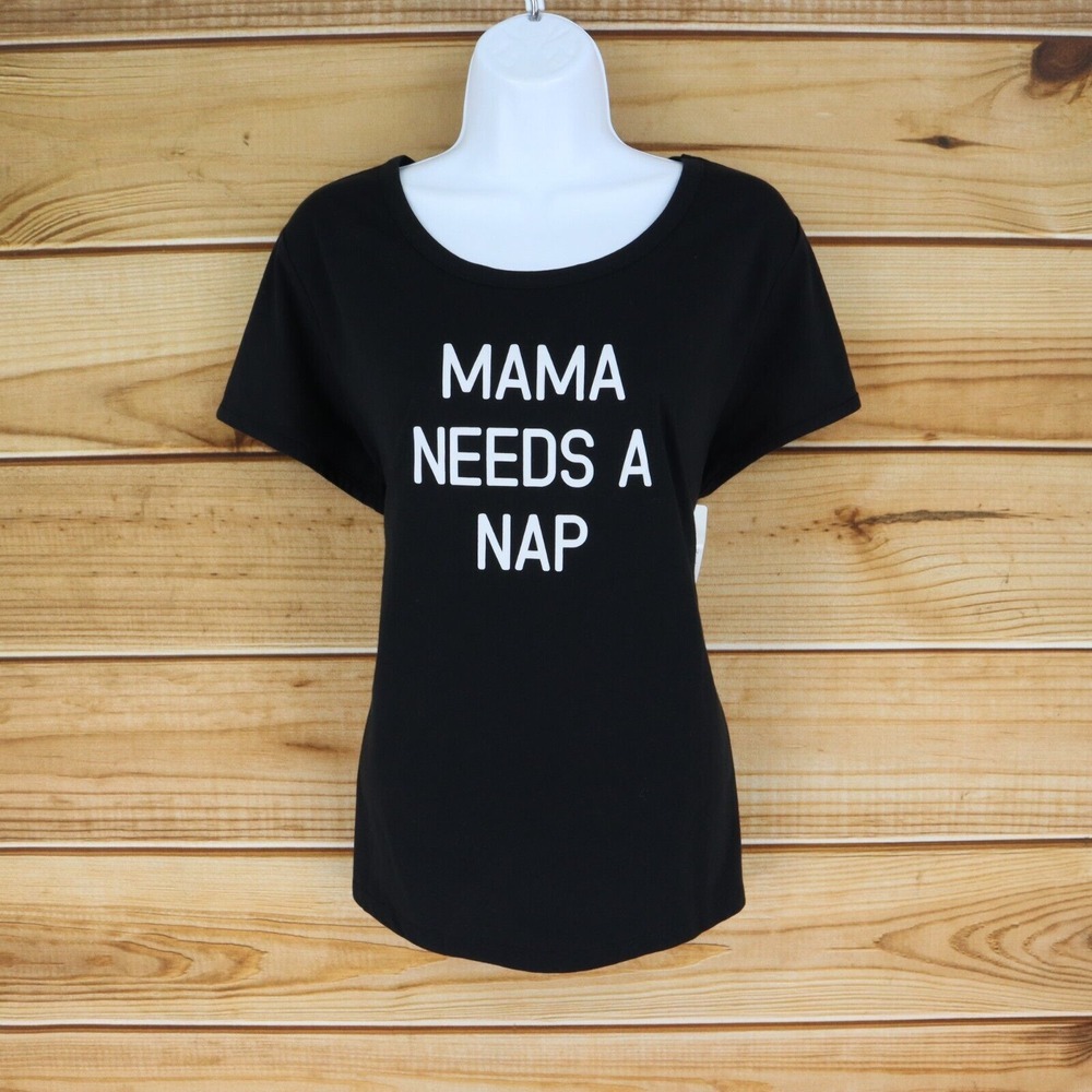 Mama‎ Needs A Nap Sleep Shirt Womens Size XL Black Cotton Blend Sleep Chic NWT